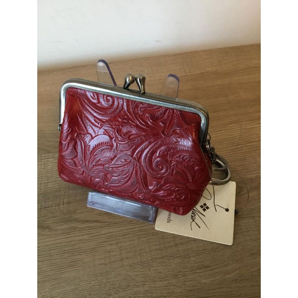 Patricia Nash (Lava) Oxblood Red Floral Tooled Leather Kiss-Lock Pouch NWT - Picture 5 of 6